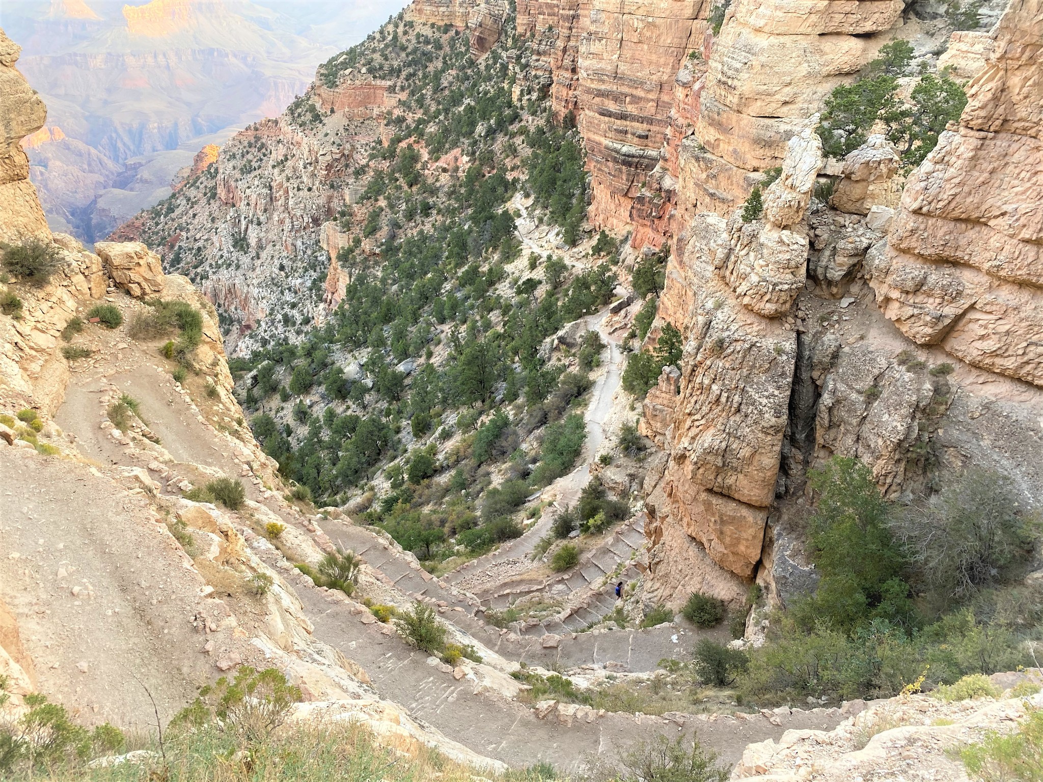 switchbacks dropping down a steep canyon