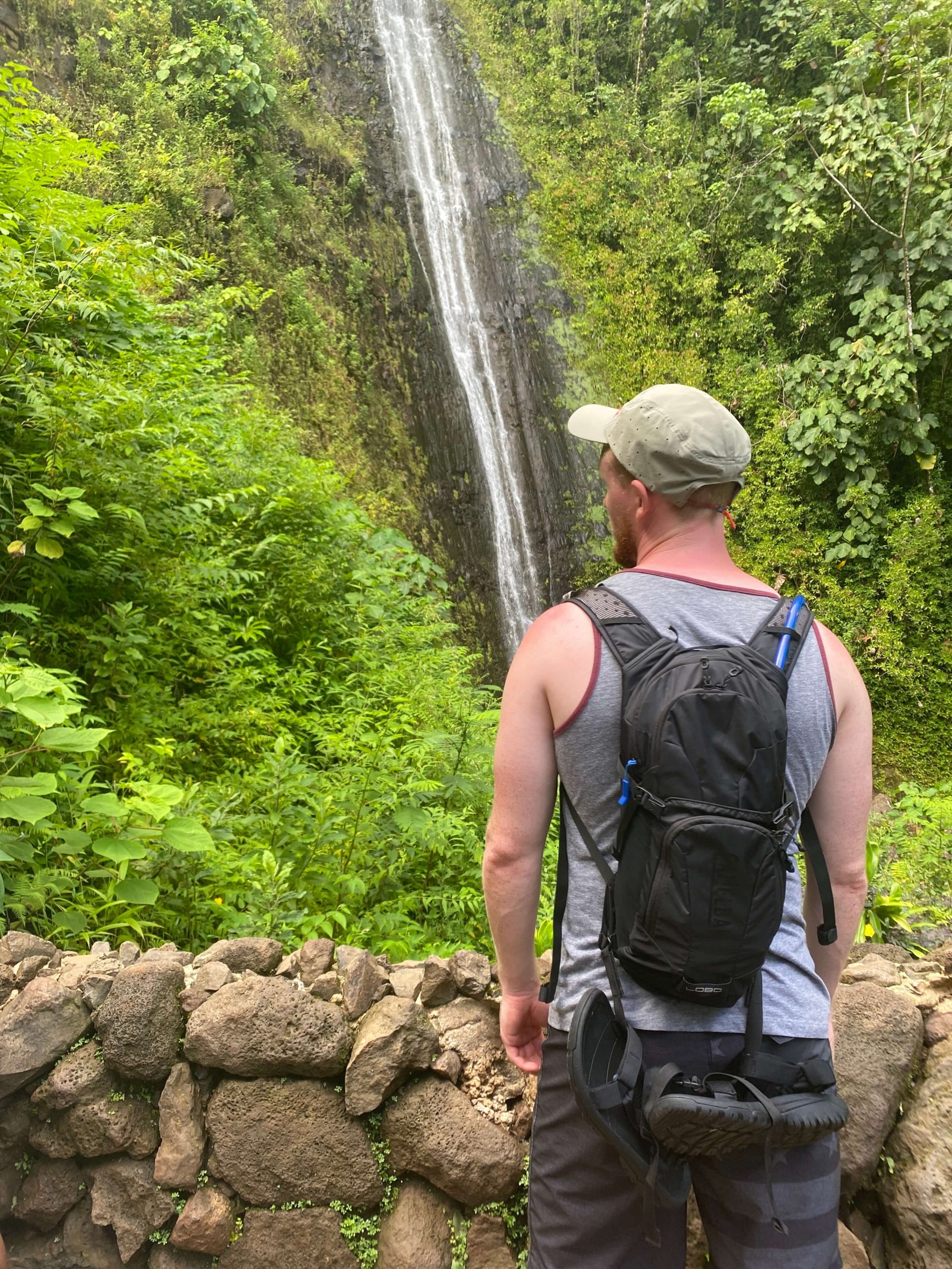 Person in front of Manoa Falls