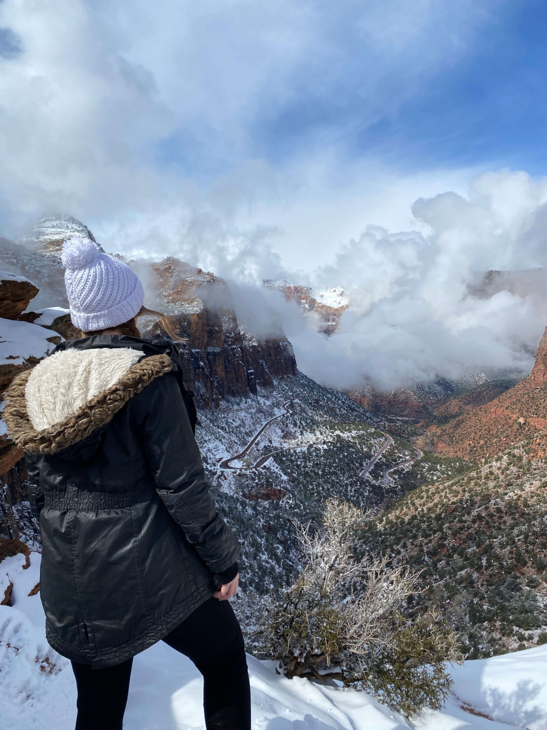 Girl Overlooking Canyon in Winter