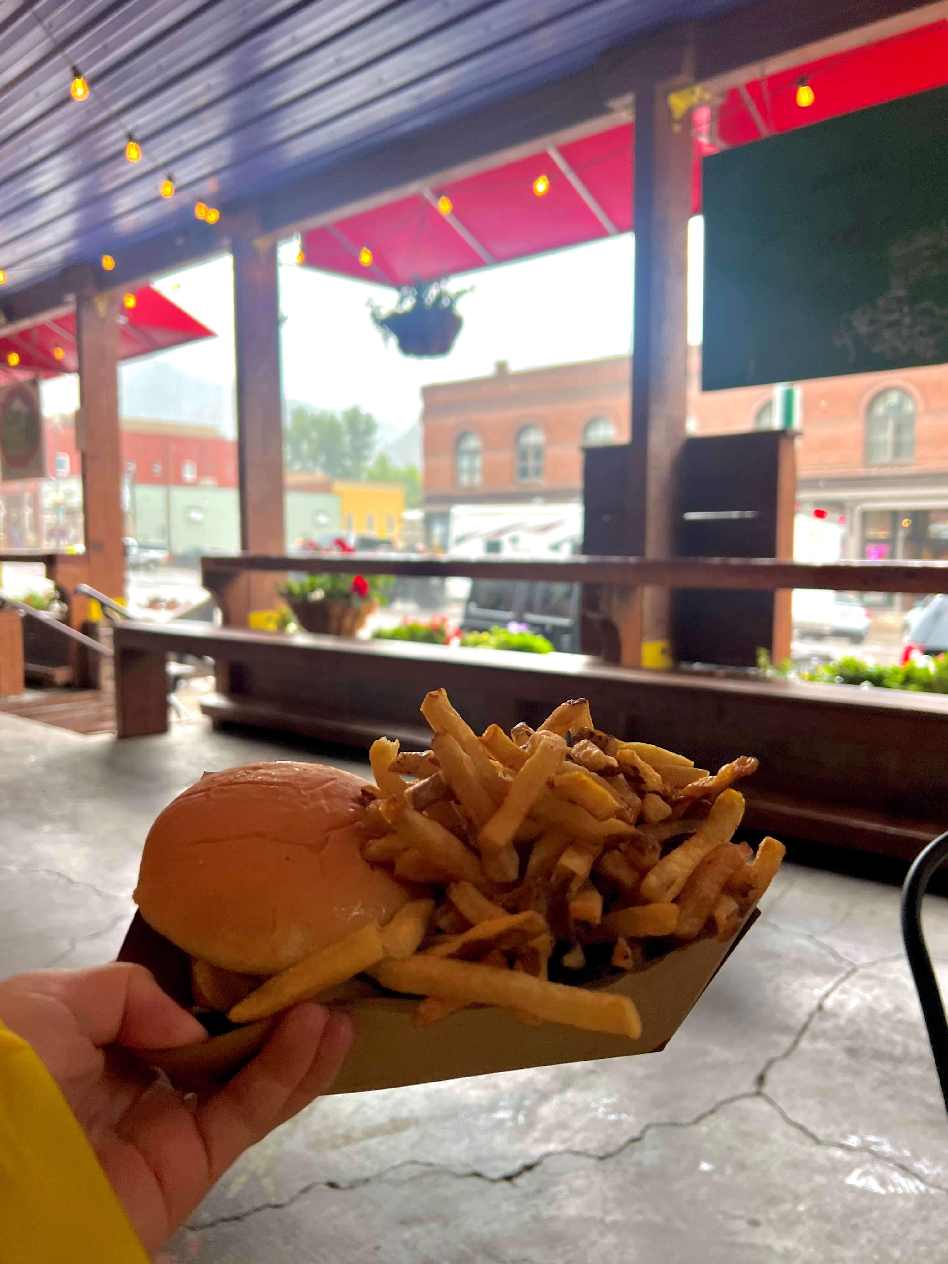 Burger and Fries on a Balcony