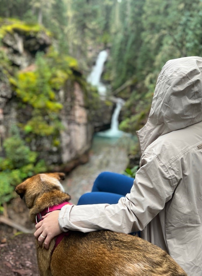 Dog and Girl in Front of South Mineral Fork Creek Falls