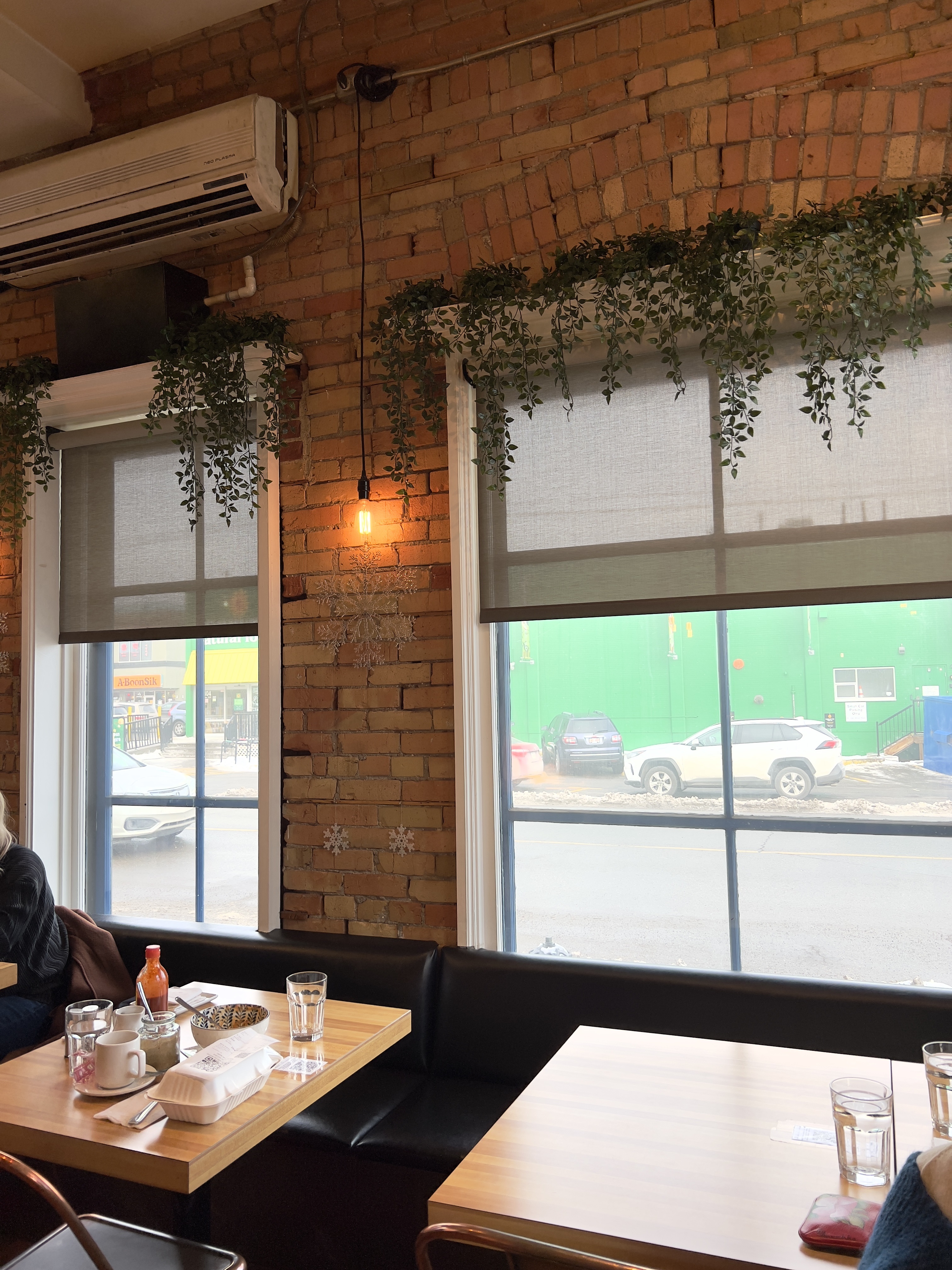 Brick Interior with Hanging Plants and an Edison Bulb Light