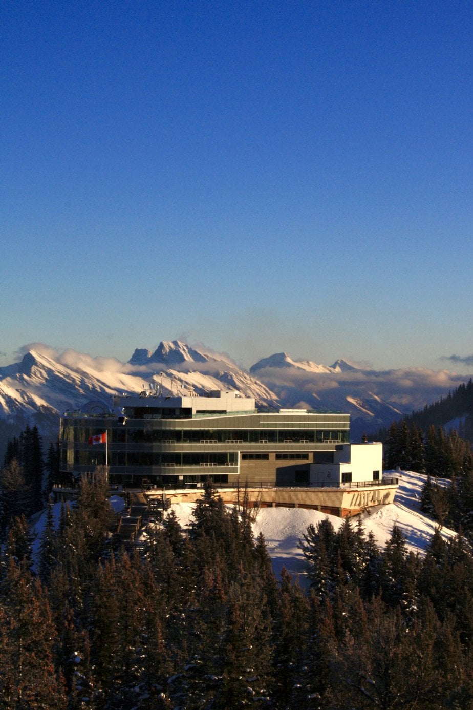 Building atop a Mountain on a Clear Blue Day