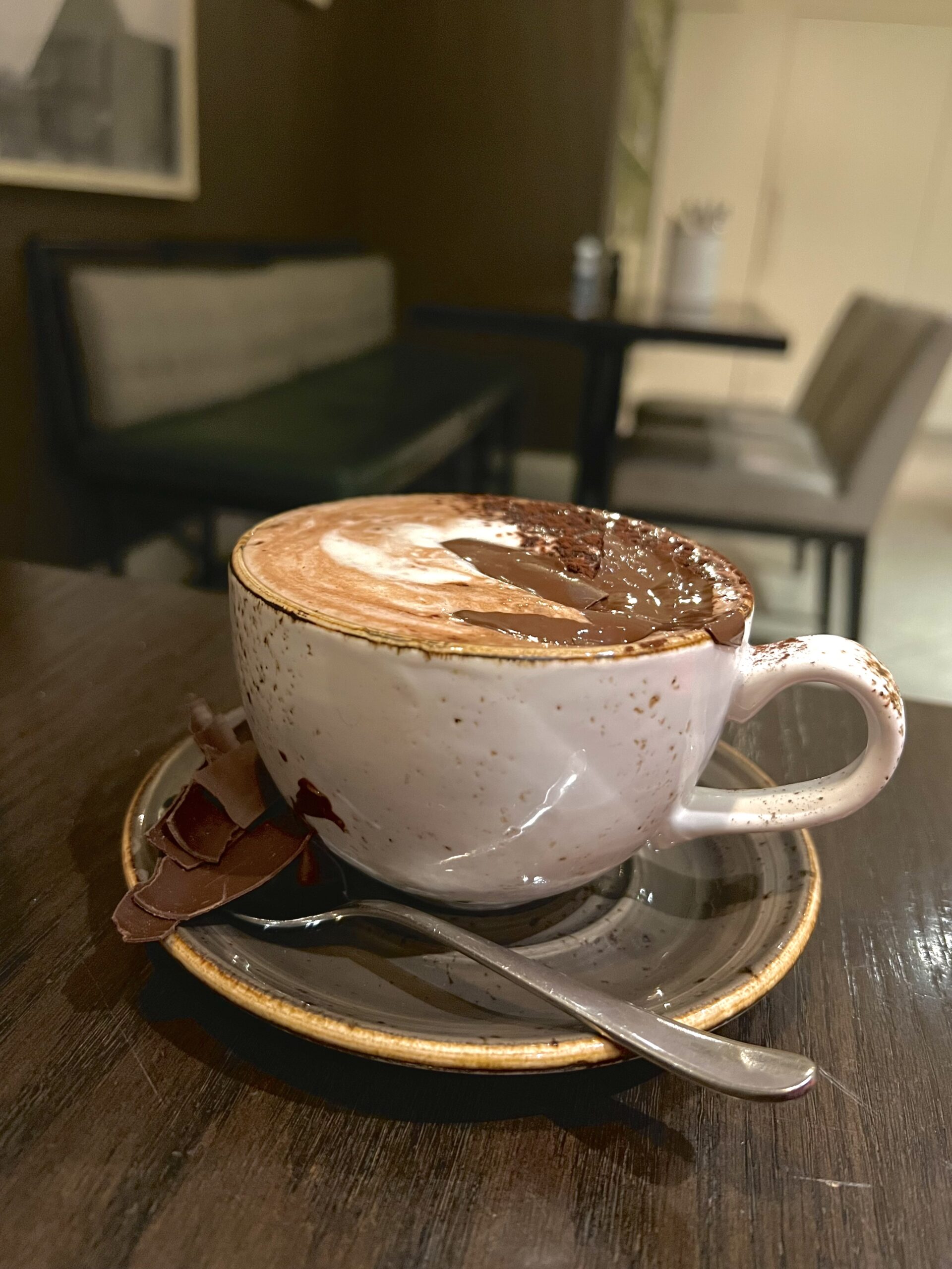 Hot Chocolate in a White Cup on a Table