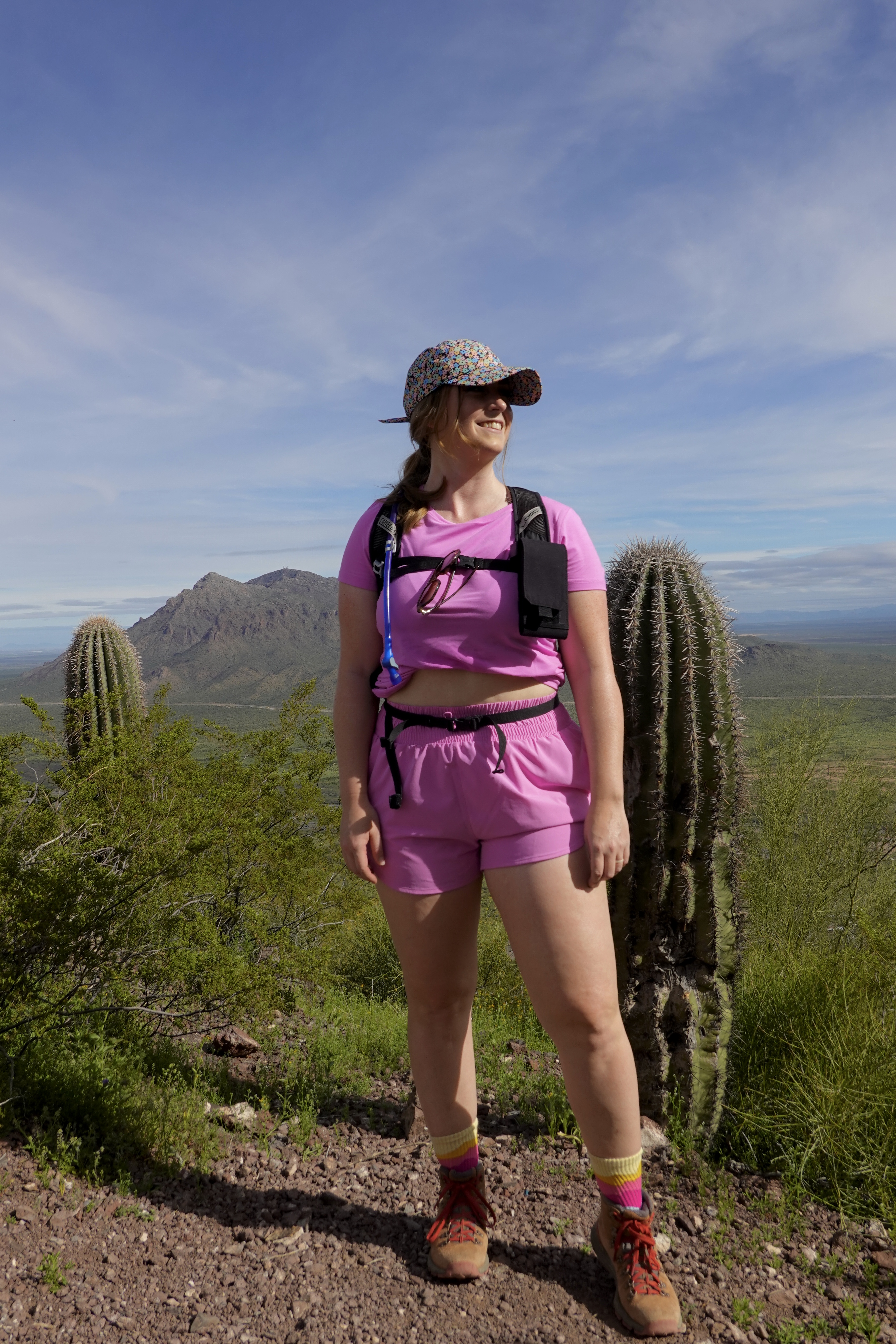 Girl Wearing Pink Hiking Outfit in the Summer