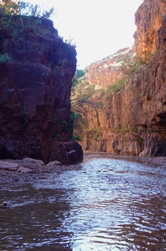 Canyon of a Wide River and the sun hits a canyon wall on the right