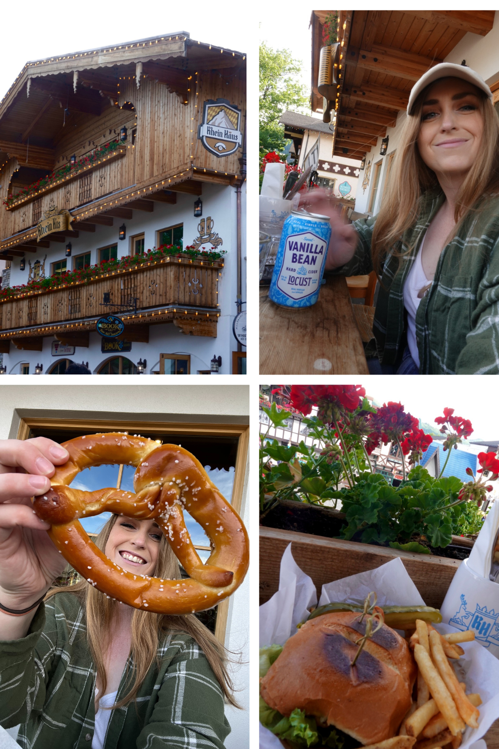 Photos of Burger and Cider and Pretzels in a Bavarian Building