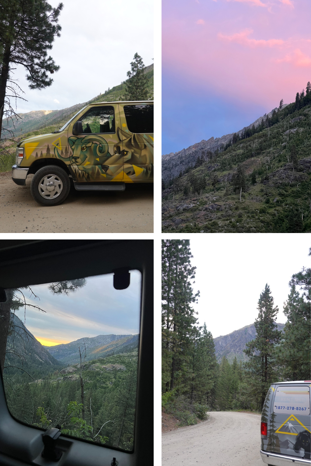 Photos of a Campervan on the side of a road at sunset