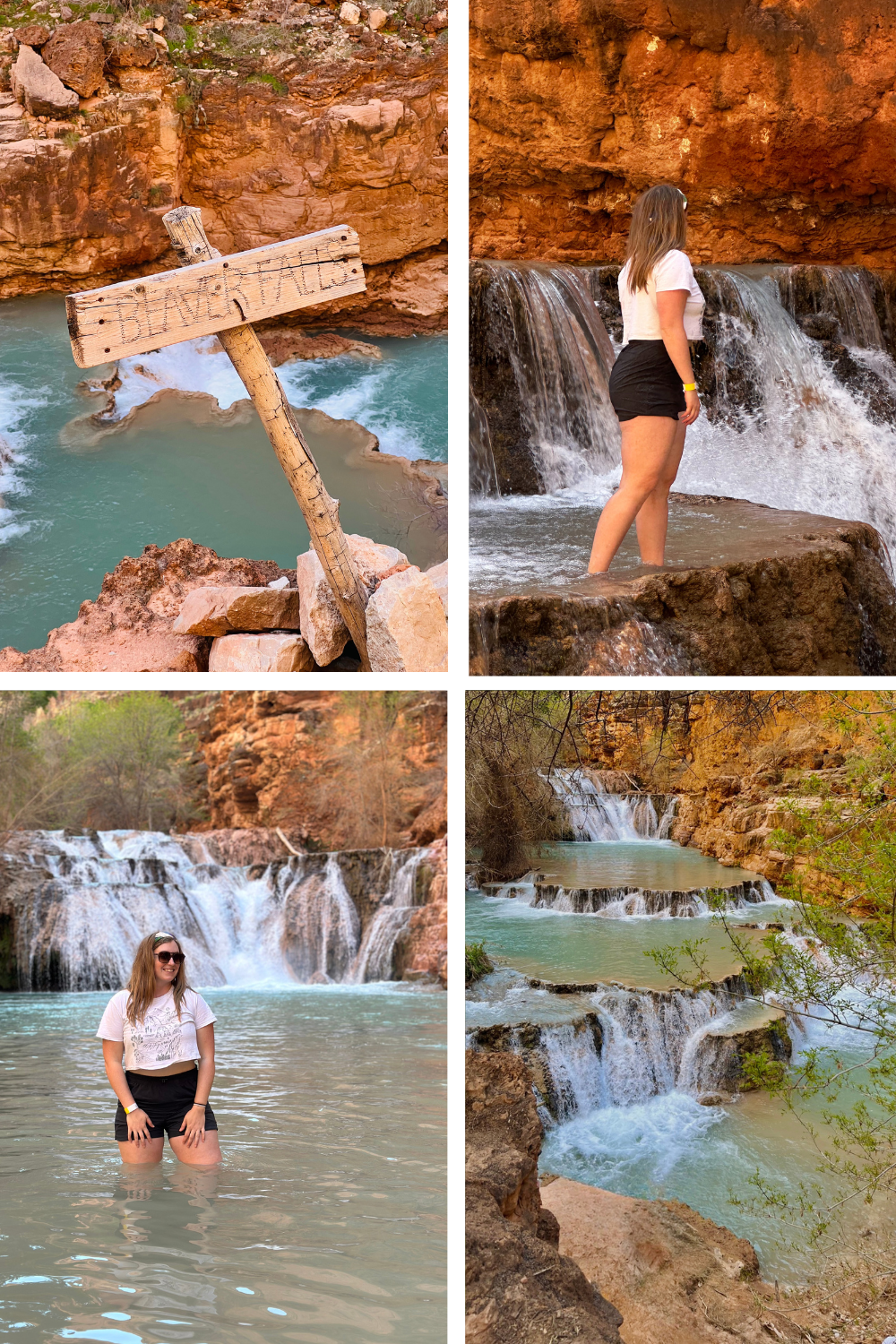 multiple photos of a tiered waterfall