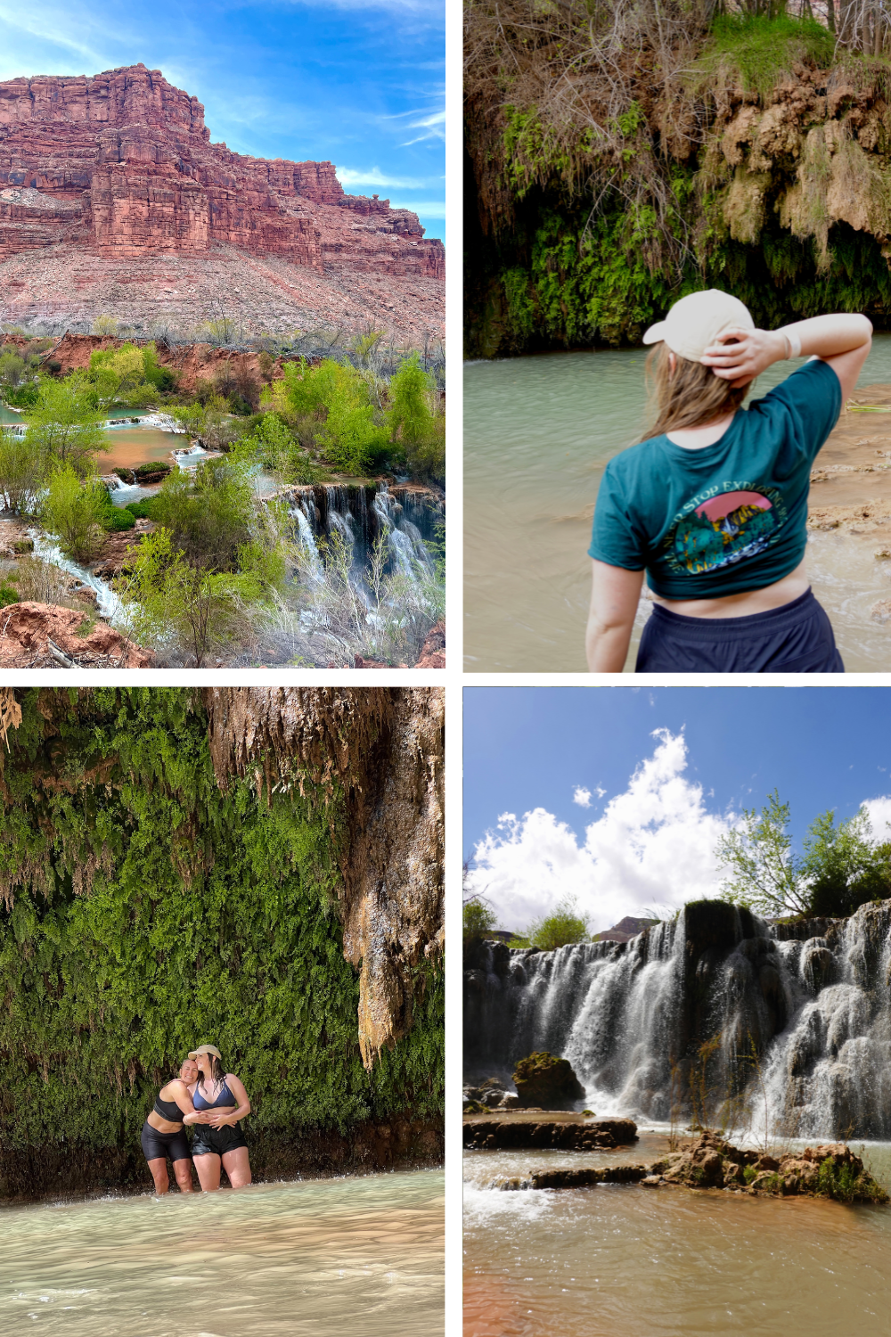 multiple photos of a tiered waterfall in havasupai- best waterfalls in arizona