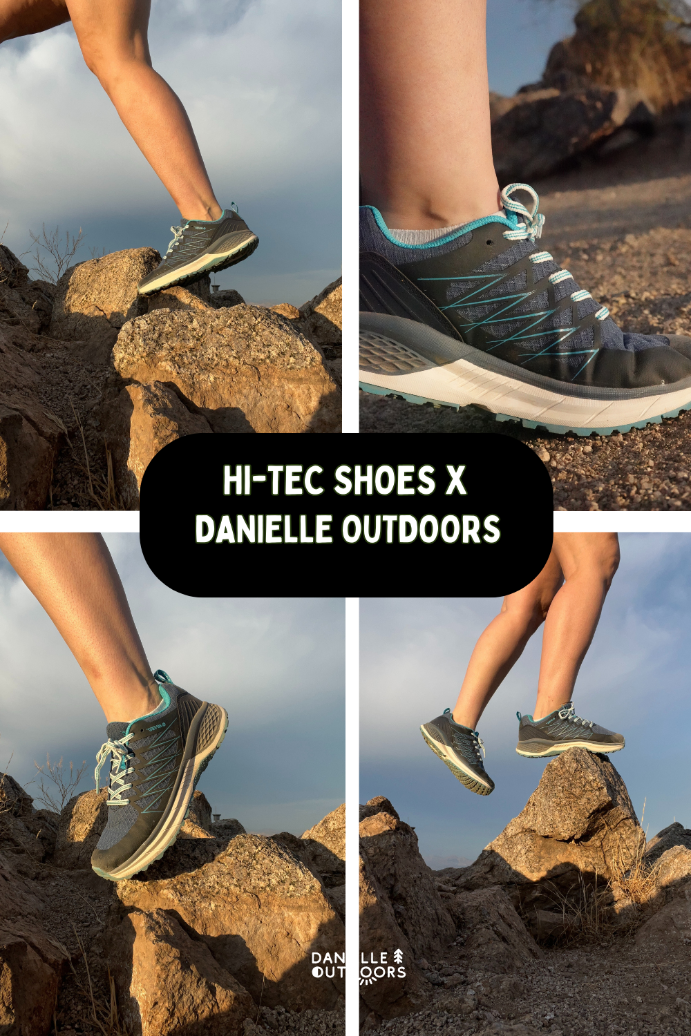 photos of hiking shoes outdoors on a rock
