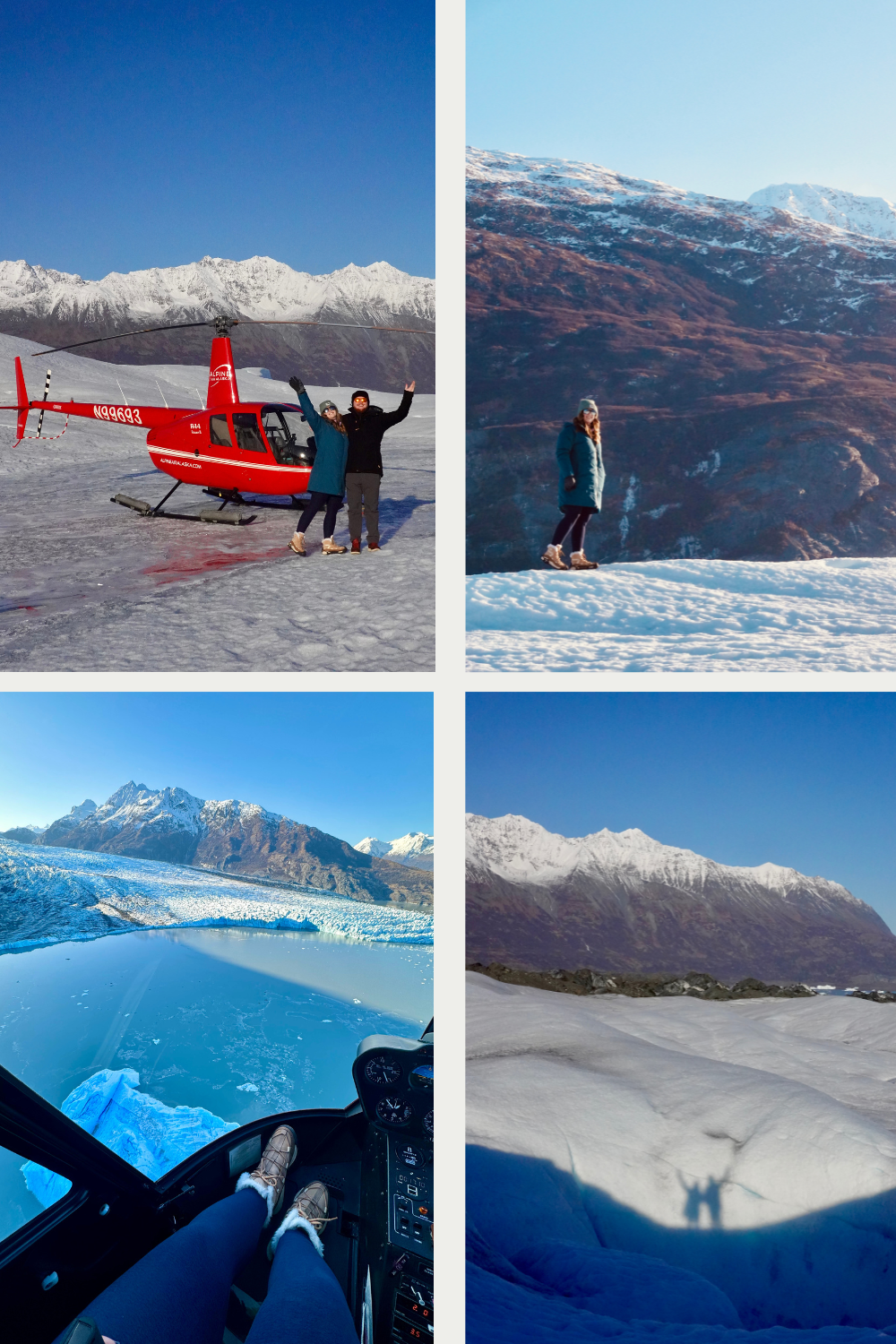 Girl and Boy land on a glacier with a helicopter