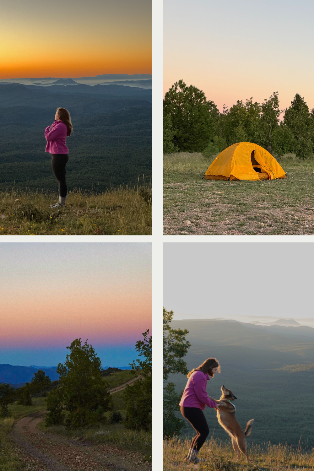 multiple camping photos at sunset