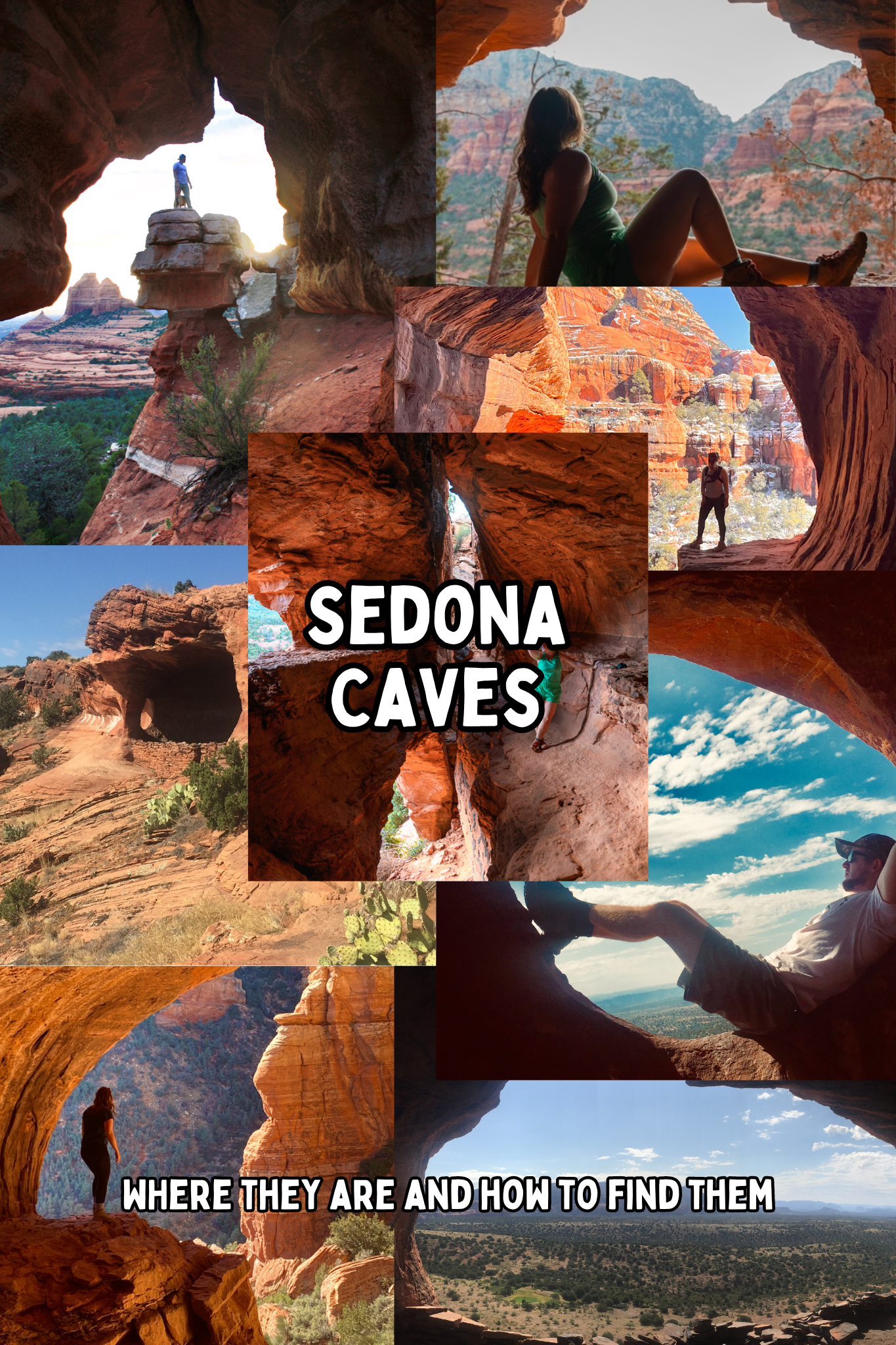 multiple photos of sedona caves