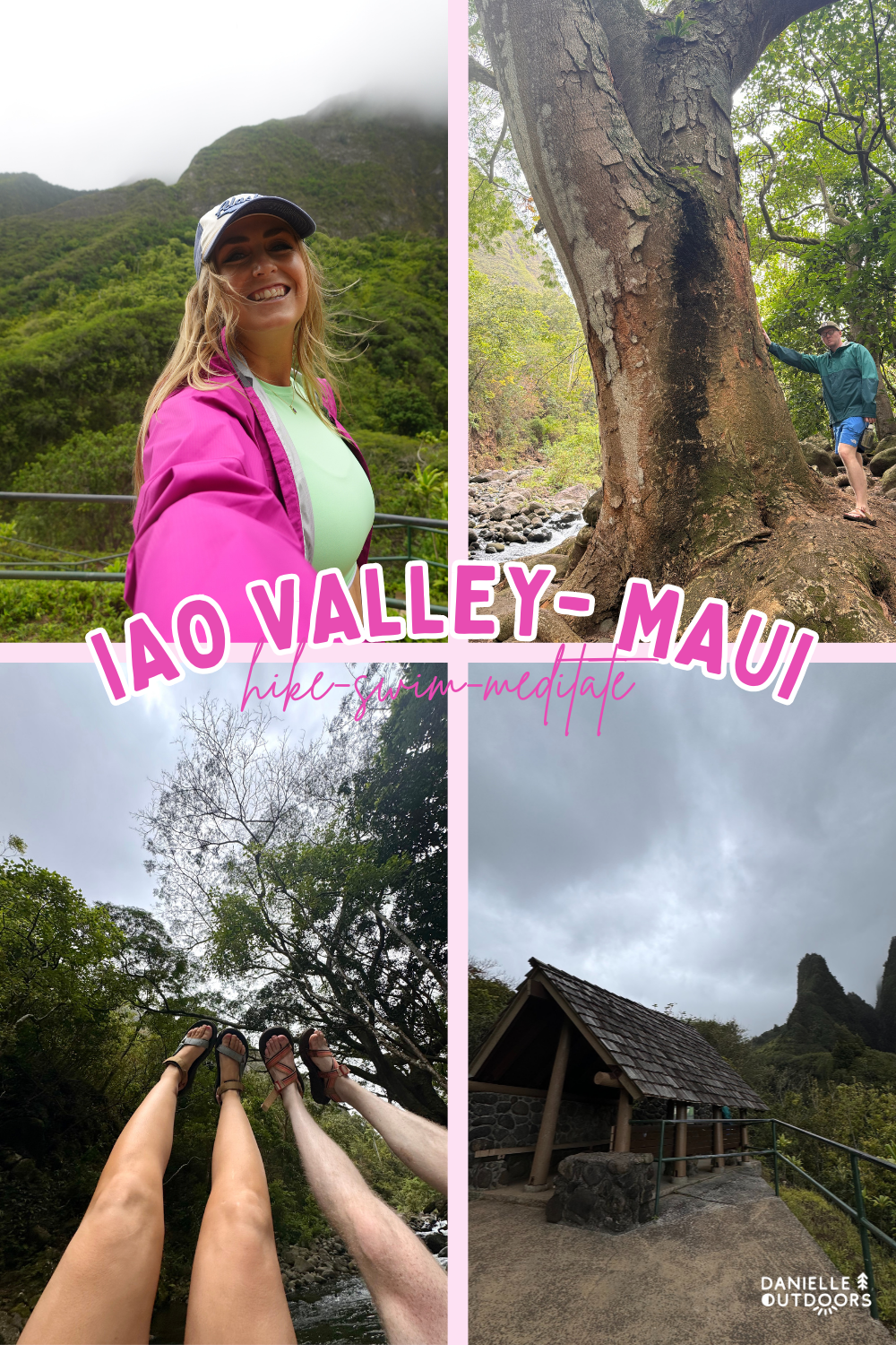 photos of a girl in a pink jacket in iao valley in maui