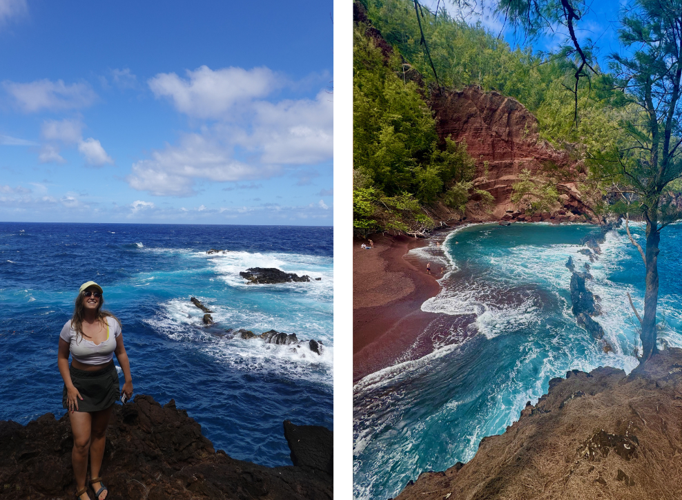 girl standing on a cliff over the ocean