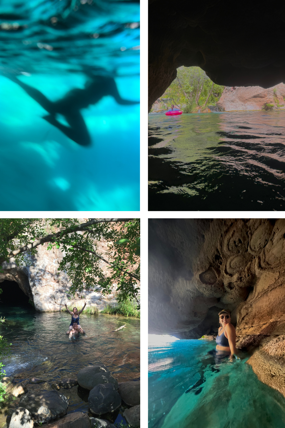 photos of blue water in a cave in arizona