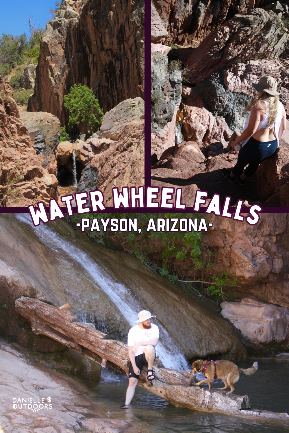 multiple photos of a waterfall in the desert