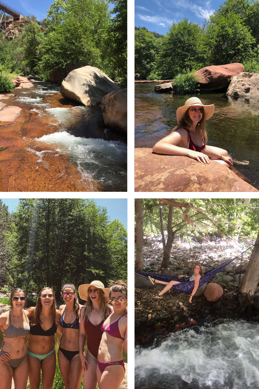 girls hanging out by the water in sedona in the sun