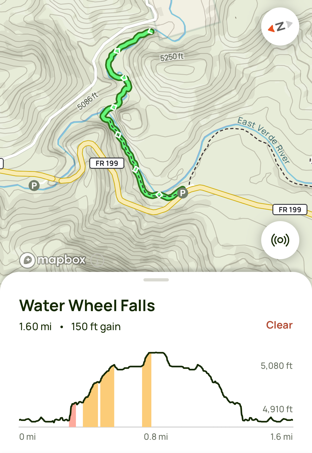 Topo AllTrails of Water Wheel Falls