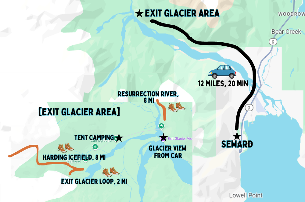 exit glacier area map of kenai fjords national park