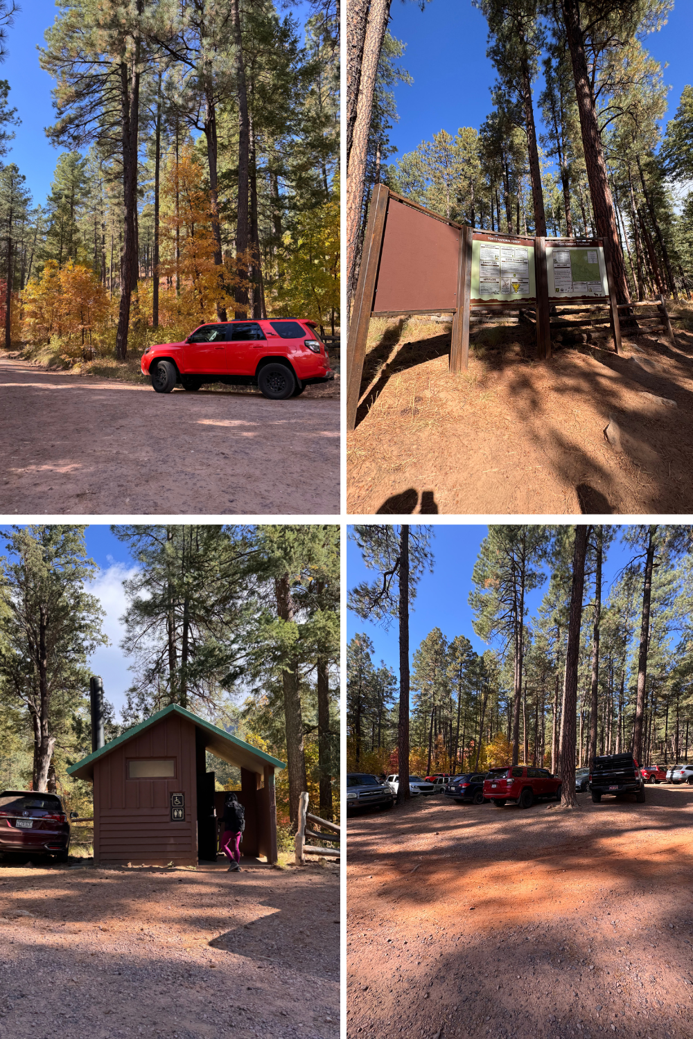 photos of a car parked at a trailhead