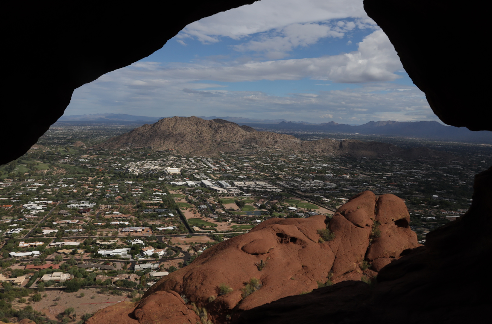 cave on camelback mountain overlooking the city