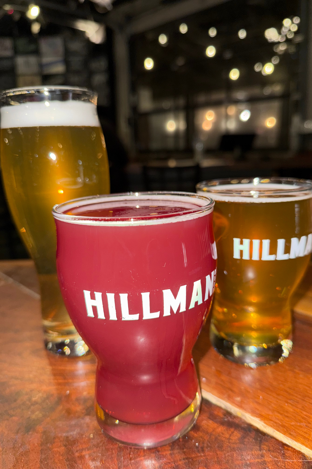 photo of 3 glasses of beers that say hillman