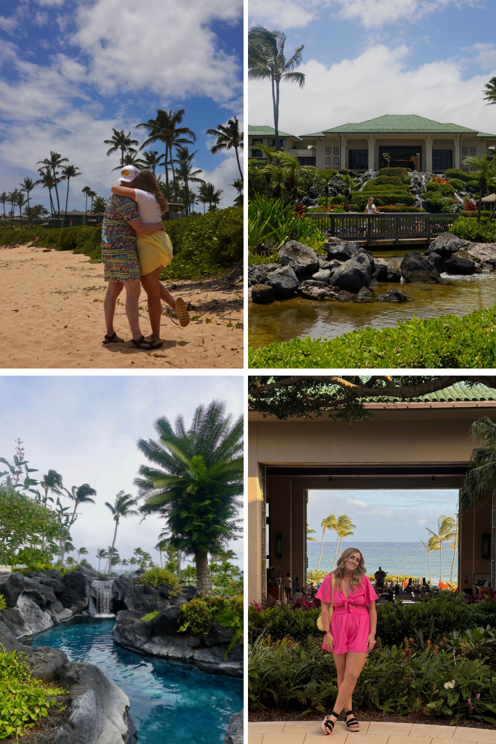 stay at grand hyatt kauai photos of two people and a resort surrounded by palm trees