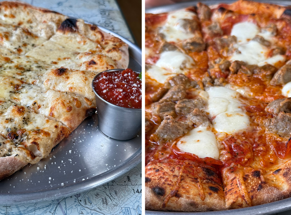 photos of pizza and garlic bread