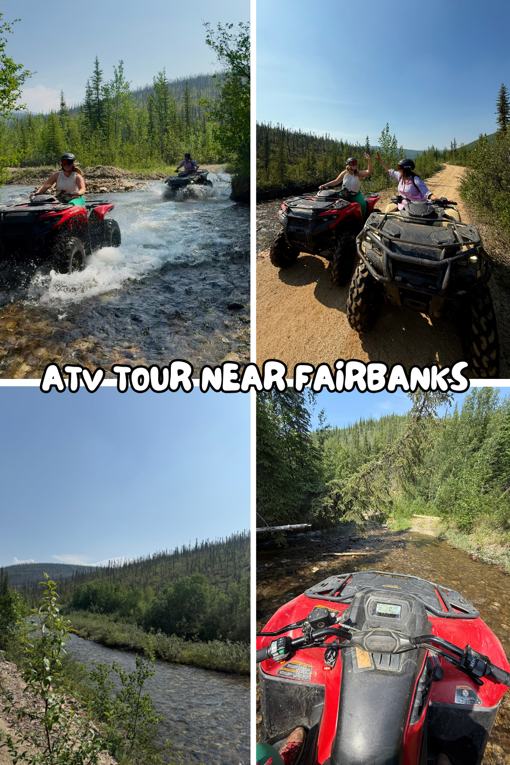 photos of two girls on an atv tour in the mountains in fairbanks alaska
