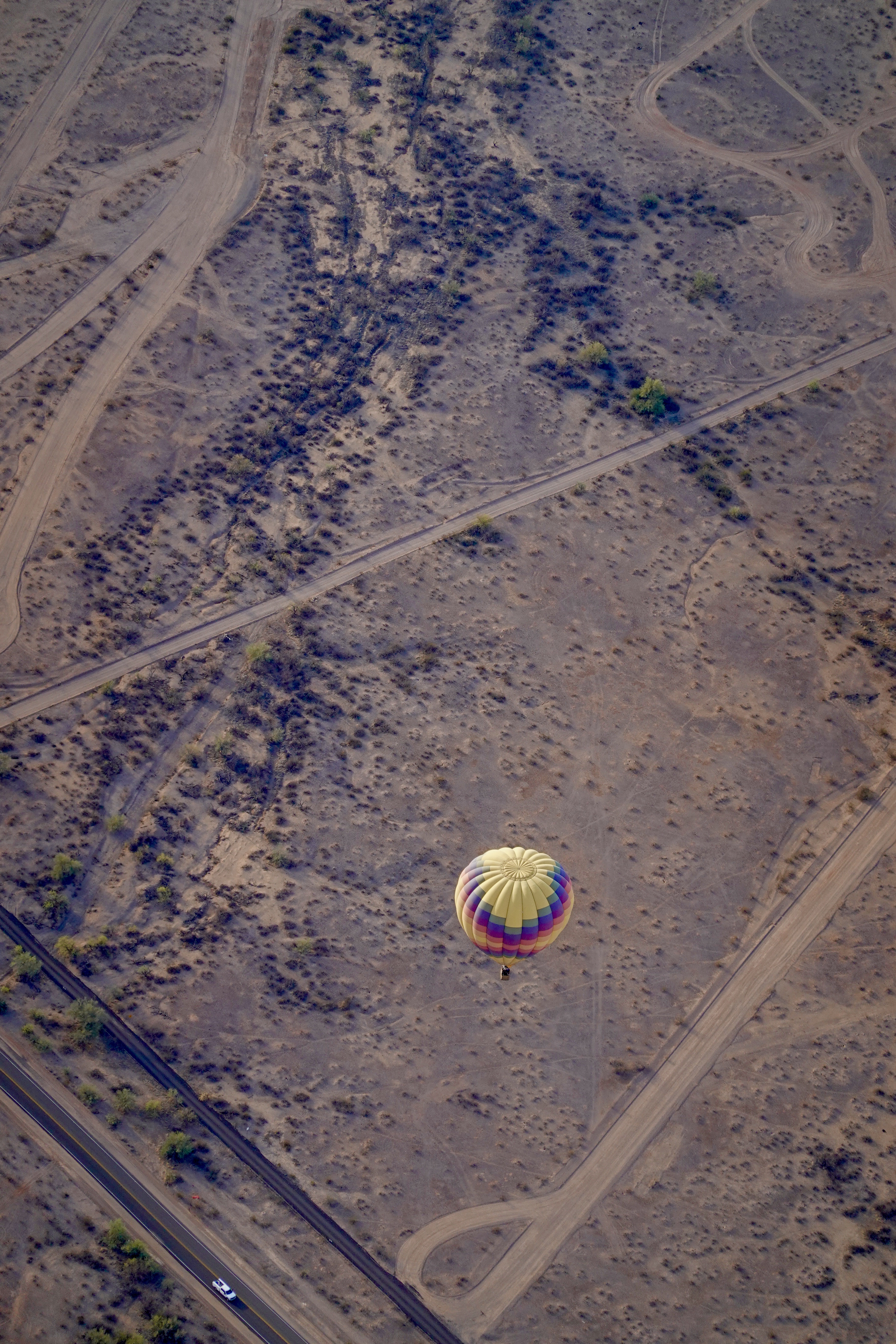 looking down at a hot air balloon in phoenix