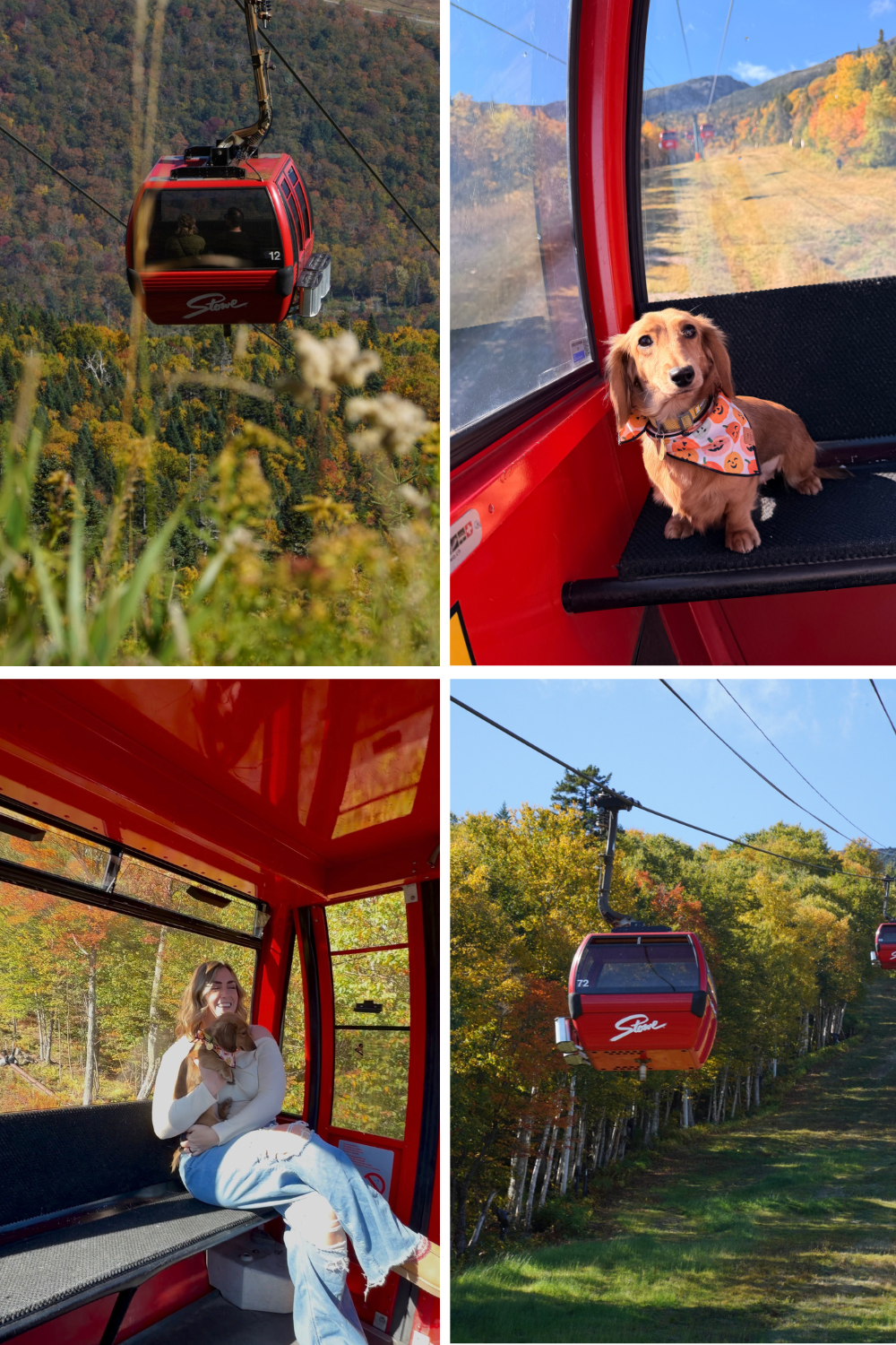 photos of a red gondola in stowe, vt