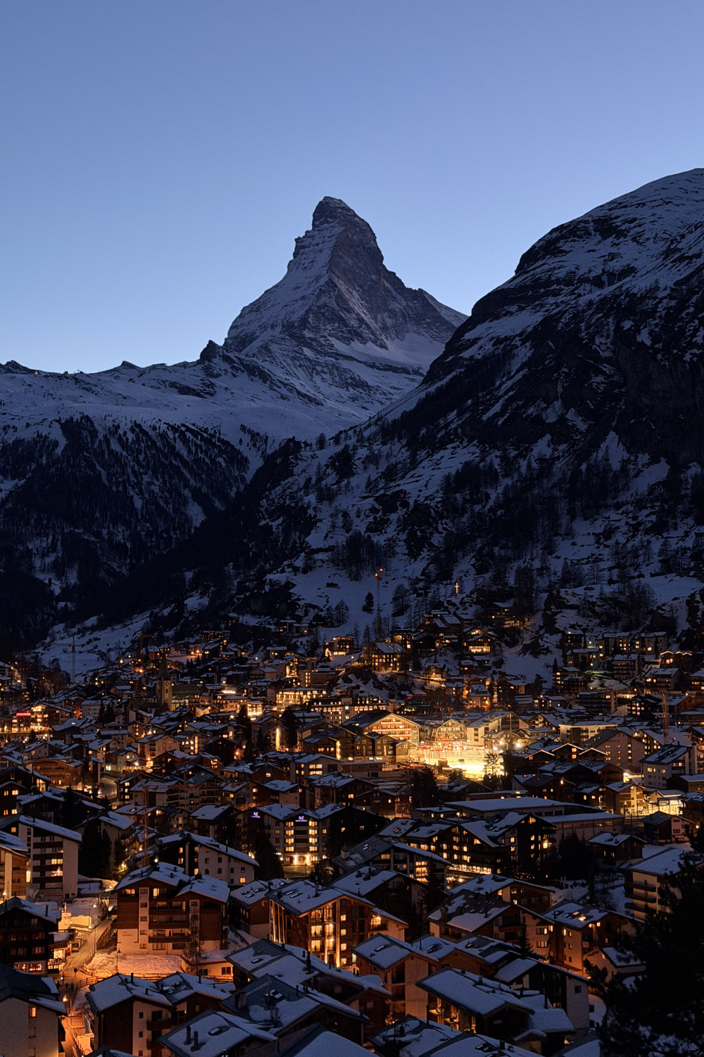 photo of the matterhorn at blue hour