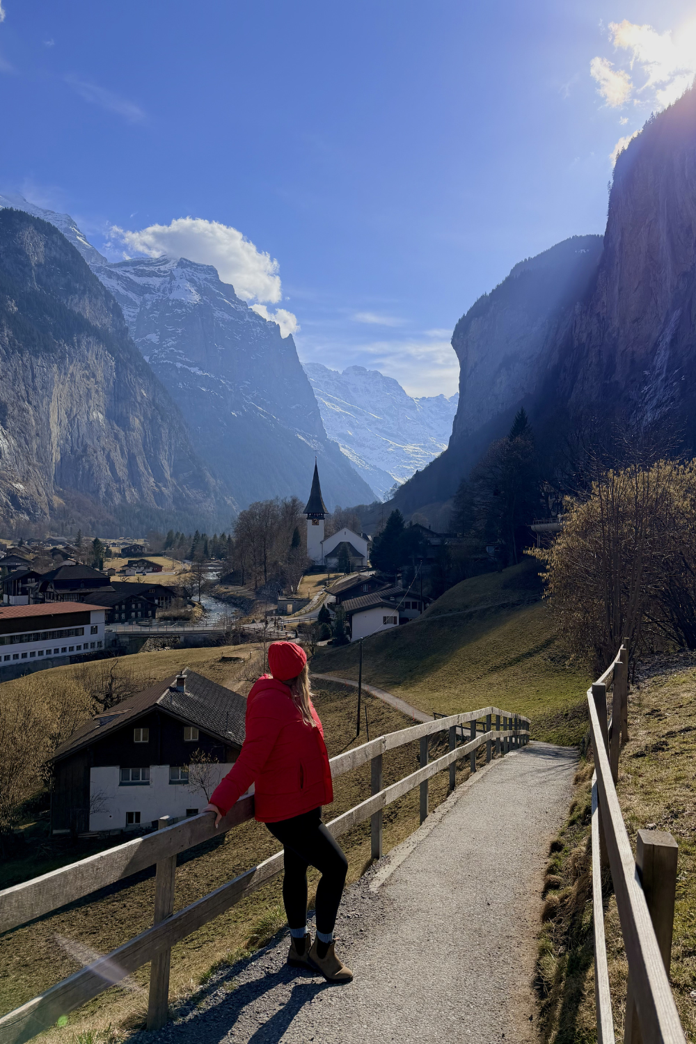 girl at the overlook of lauterbrunnen valley in switzerland