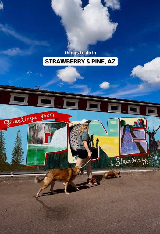 photo of a girl walking and text reading things to do in strawberry and pine az