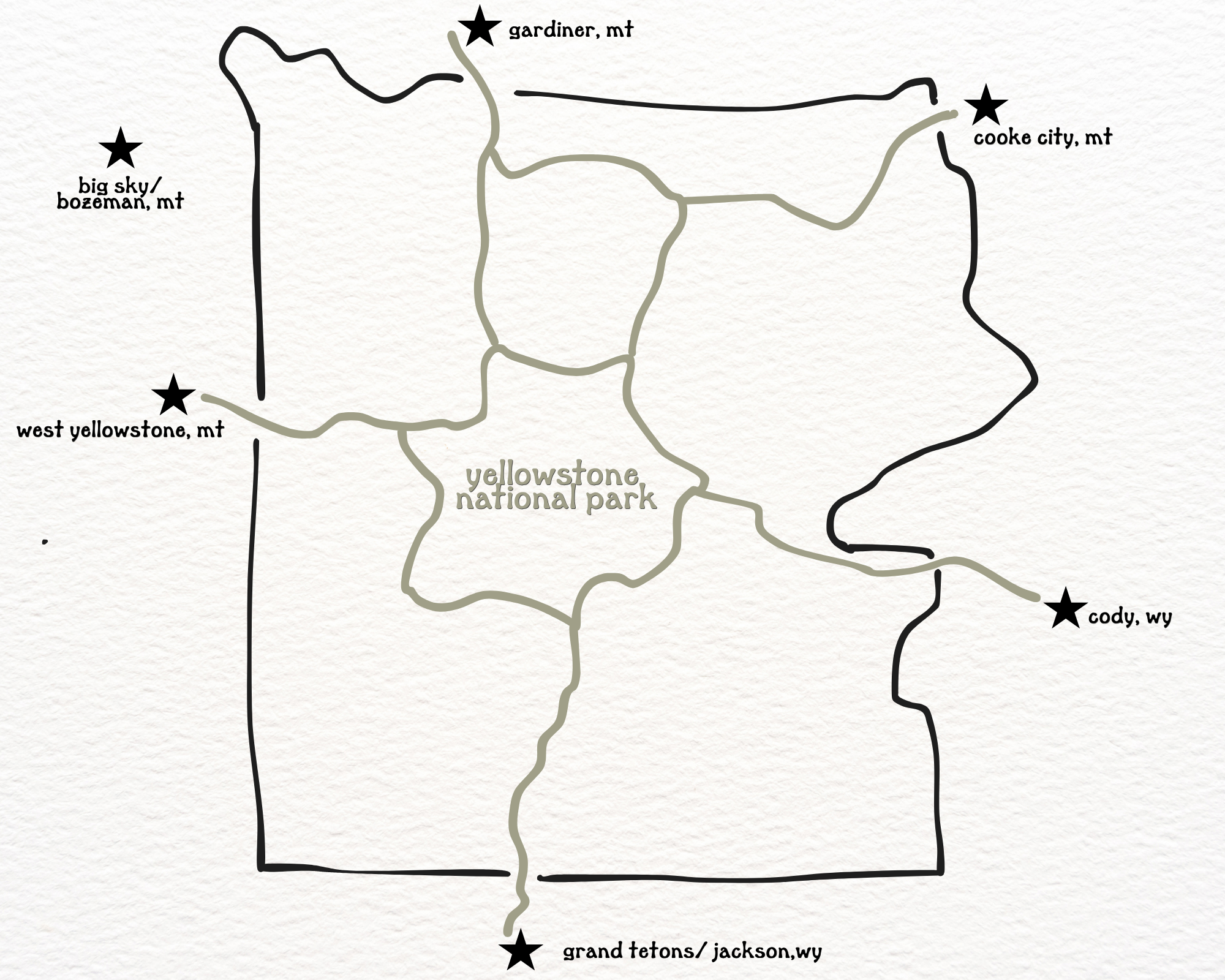 map of yellowstone national park entrances and roads