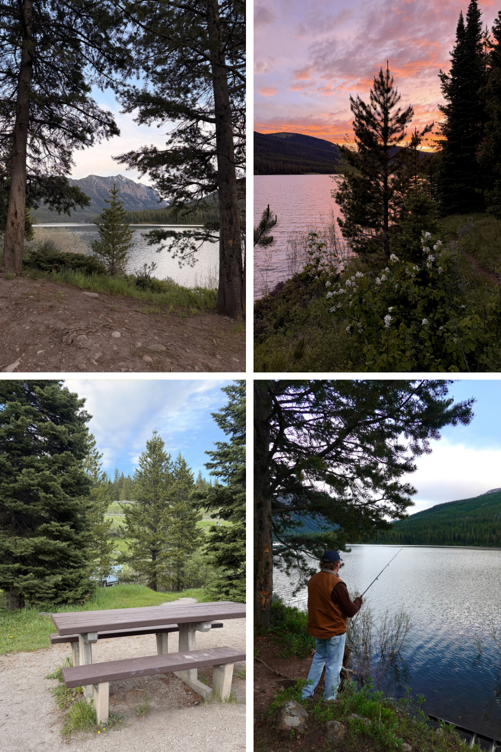 Hyalite Reservoir in Hyalite Canyon near Bozeman, Montana, featuring mountain views, lakeside camping, fishing, and sunset scenery in the Gallatin National Forest.