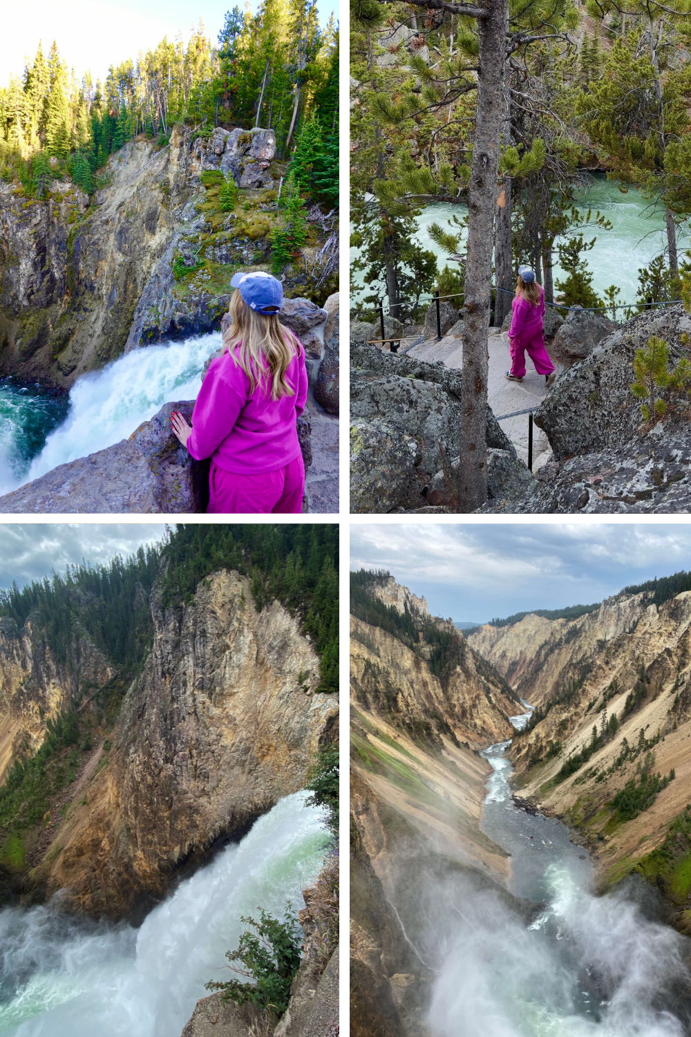 Danielle standing at the Brink of the Upper Falls and walking the North Rim Trail, Grand Canyon of Yellowstone National Park