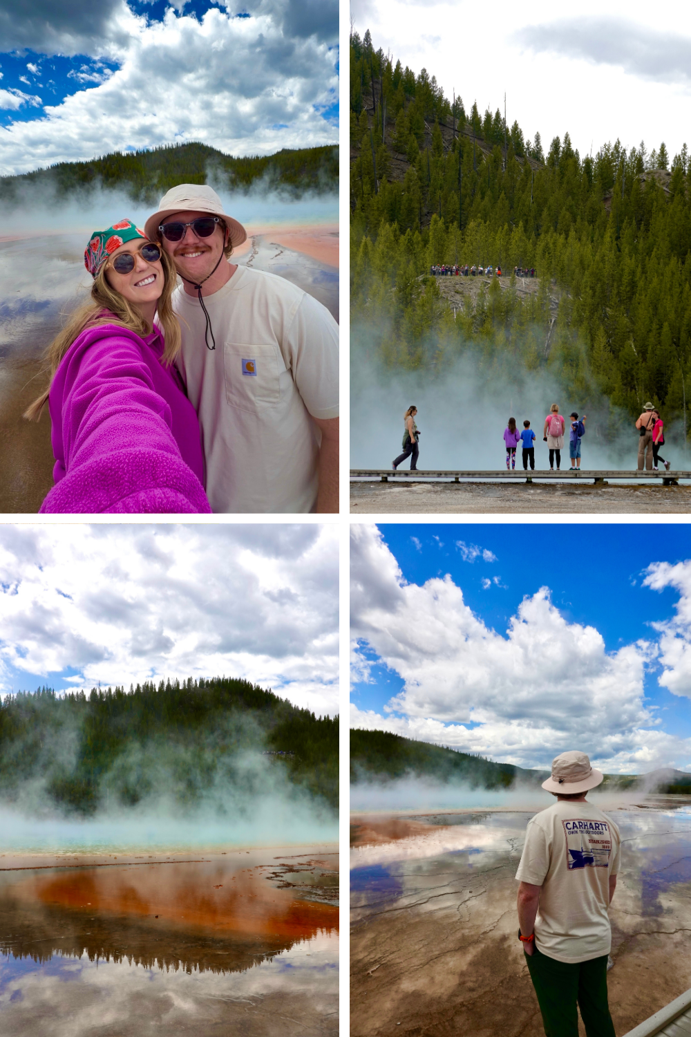 Danielle and partner at Grand Prismatic Spring, walking the boardwalk through the Midway Geyser Basin, Yellowstone National Park