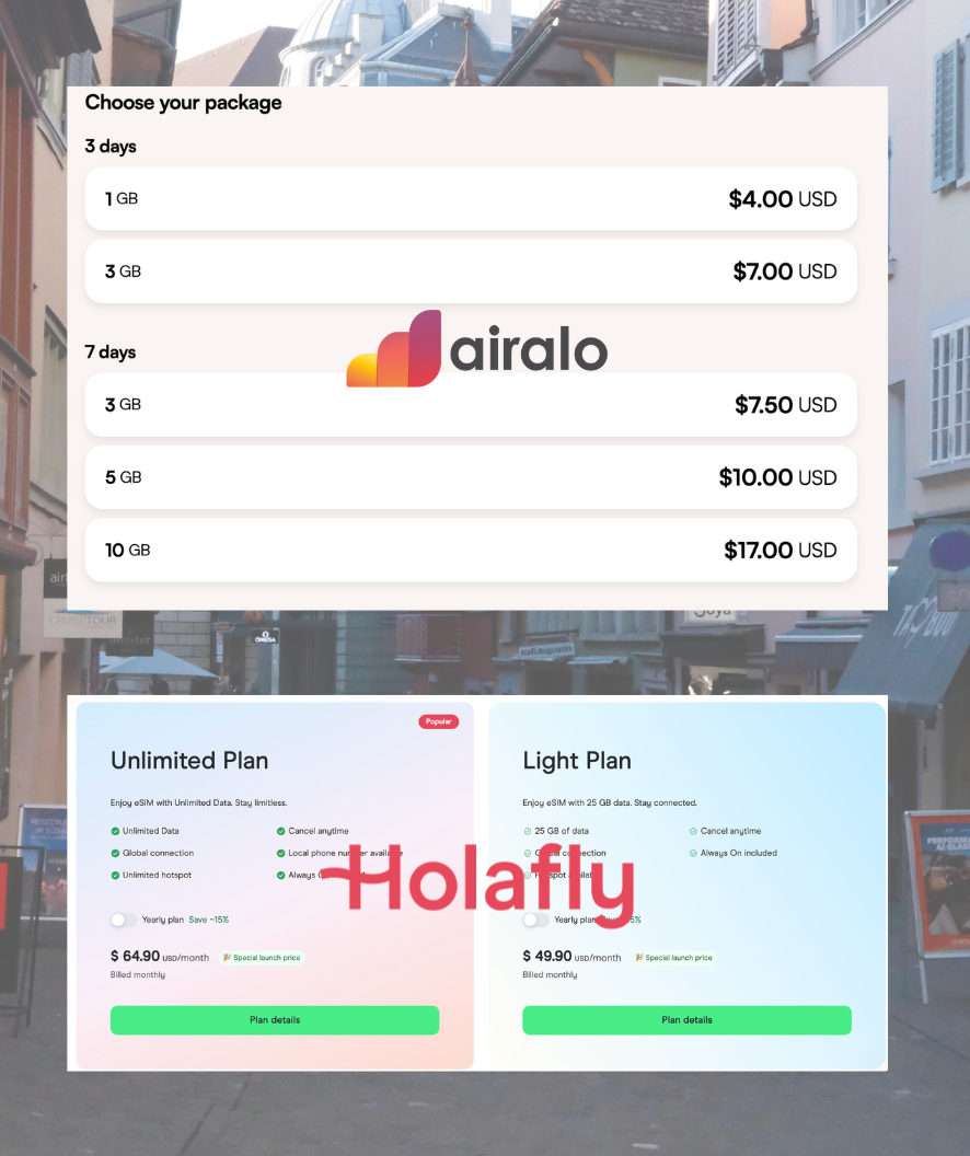 pricing comparison between holafly and airalo