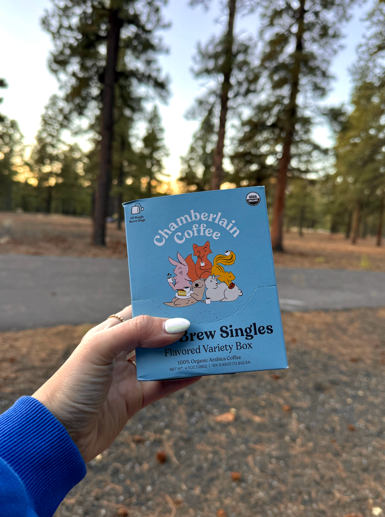 girl holding instant cold brew packets