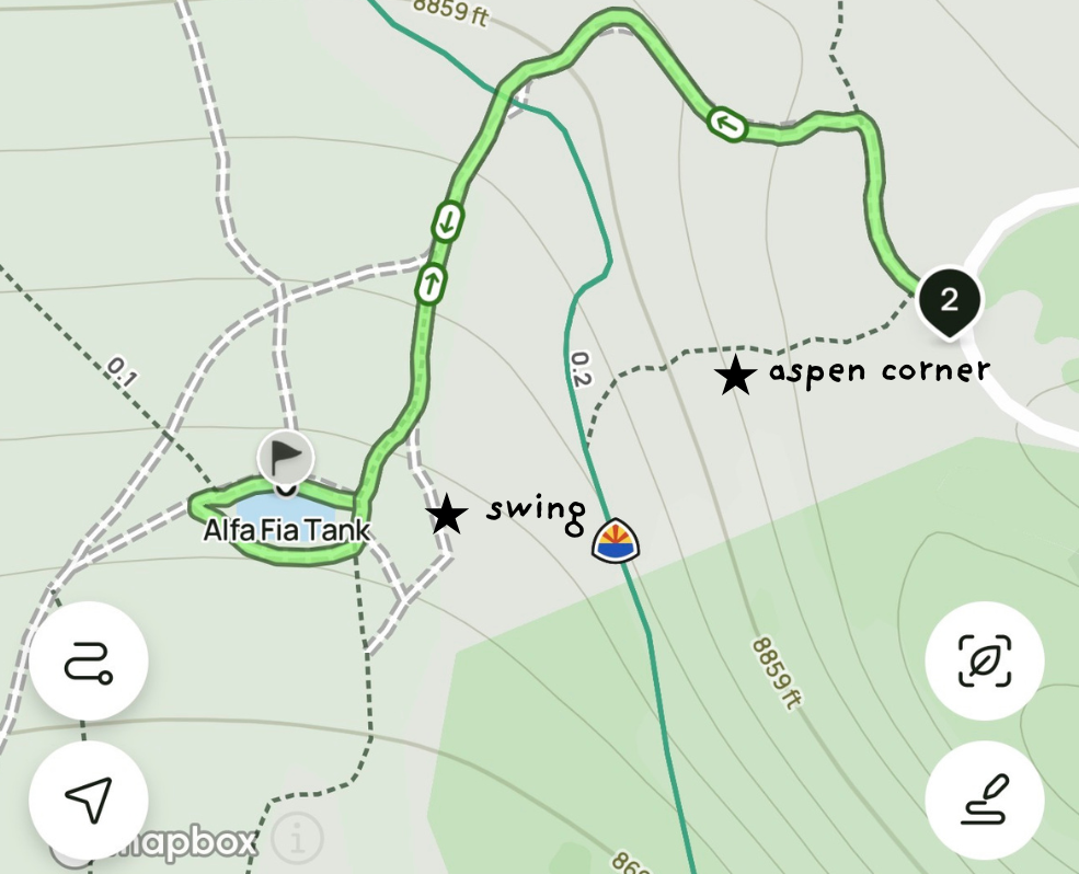 map of a trail to the aspen corner swing