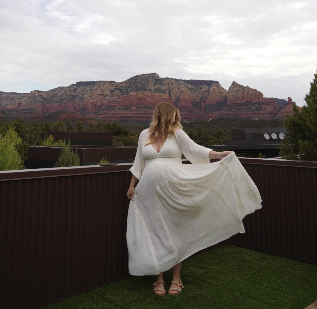 girl in a white dress at ambiente sedona